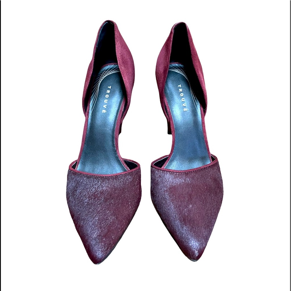 Trouve Devina Genuine Calf Hair d'Orsay Pointy Toe Pumps Burgundy Size 9 Heels